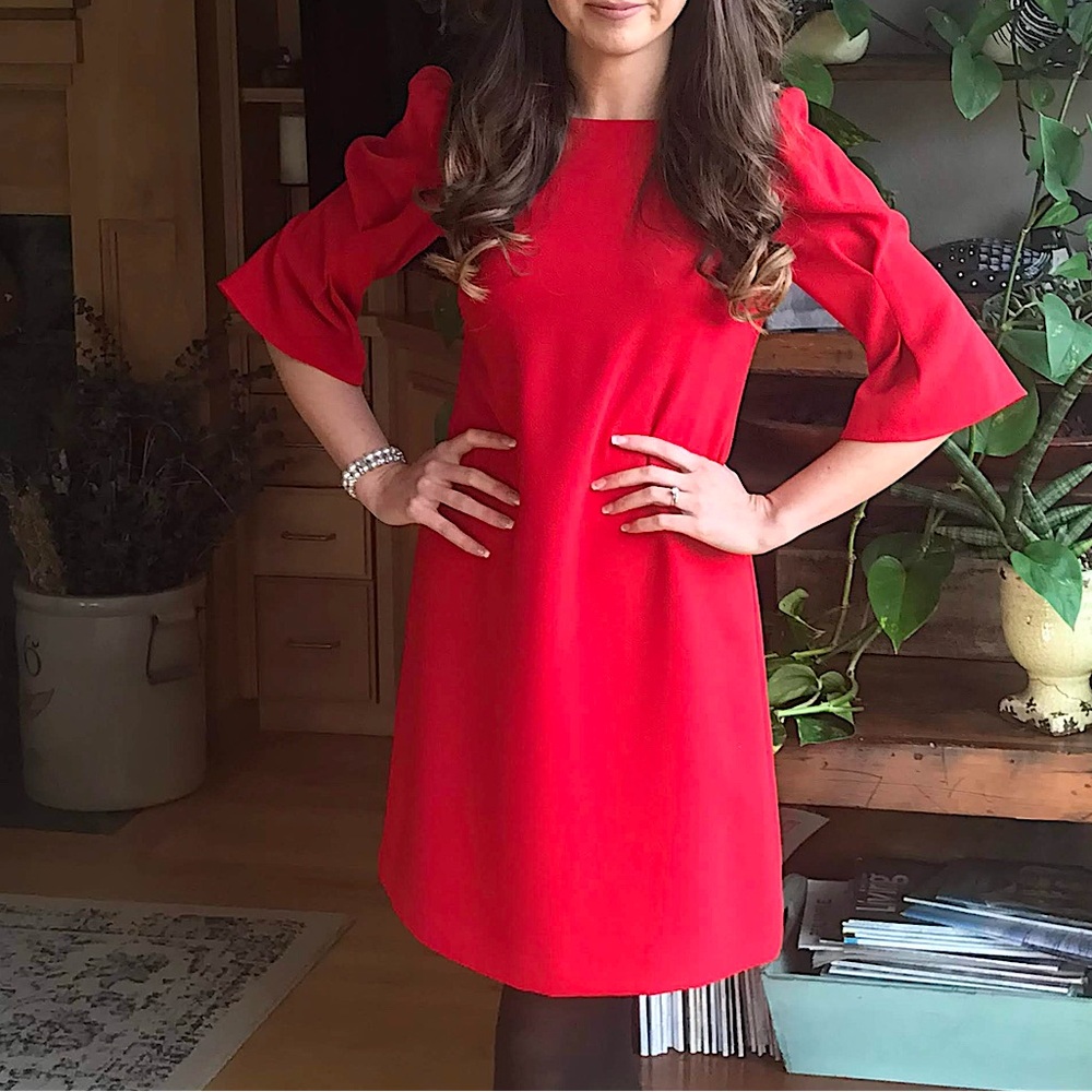 Vince Camuto Red Crepe Puff Sleeve